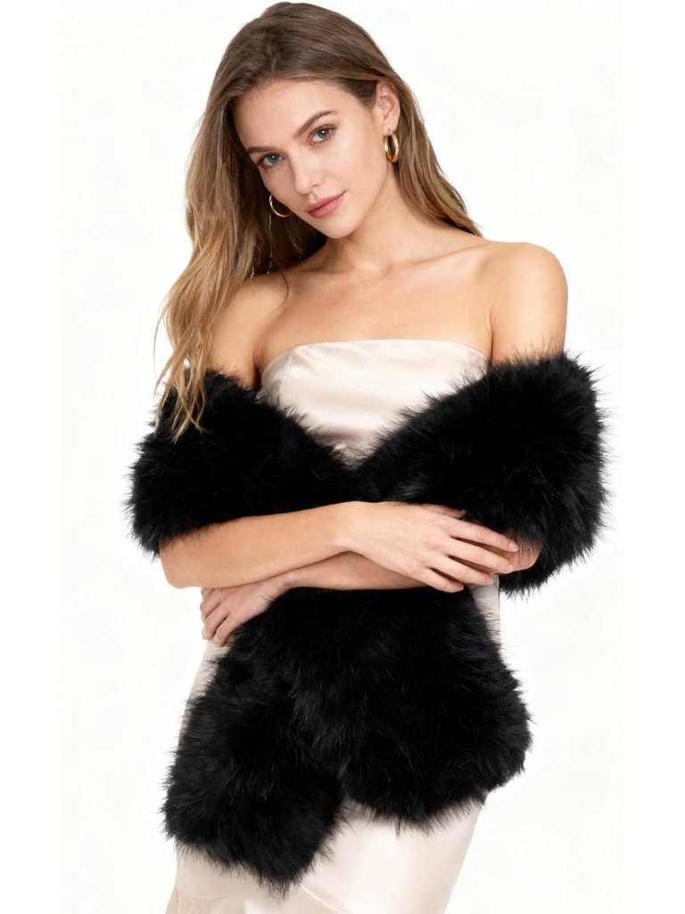 Women's Faux Fur Collar Scarf Wrap,Faux Fur Shawl Winter Neck Warmer Fluffy Scar